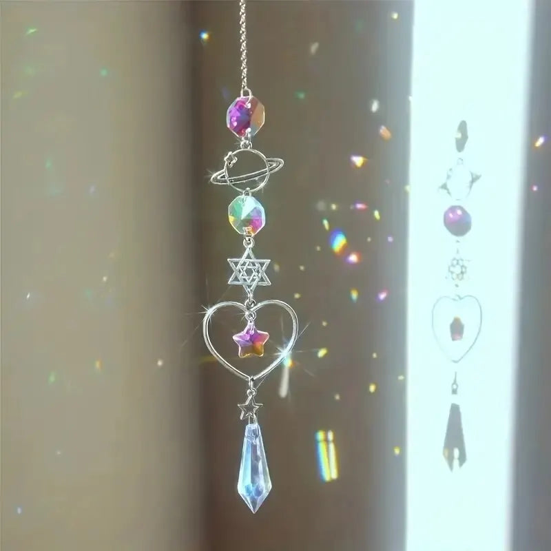 Galaxy Star and Moon Crystal Wind Chime Pendant for Home Decor and Outdoor Garden Suncatcher - Ideal for Holiday and Party Decorations