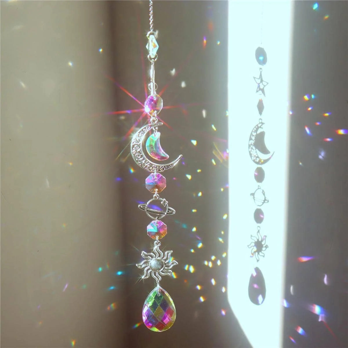 Galaxy Star and Moon Crystal Wind Chime Pendant for Home Decor and Outdoor Garden Suncatcher - Ideal for Holiday and Party Decorations