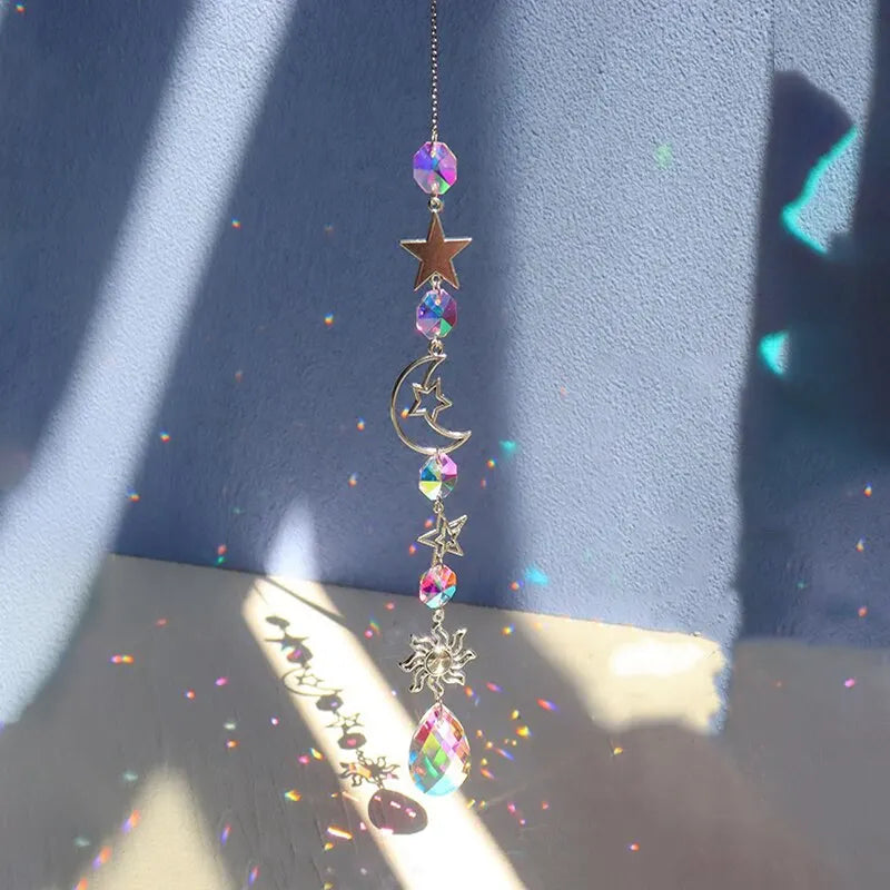 Galaxy Star and Moon Crystal Wind Chime Pendant for Home Decor and Outdoor Garden Suncatcher - Ideal for Holiday and Party Decorations