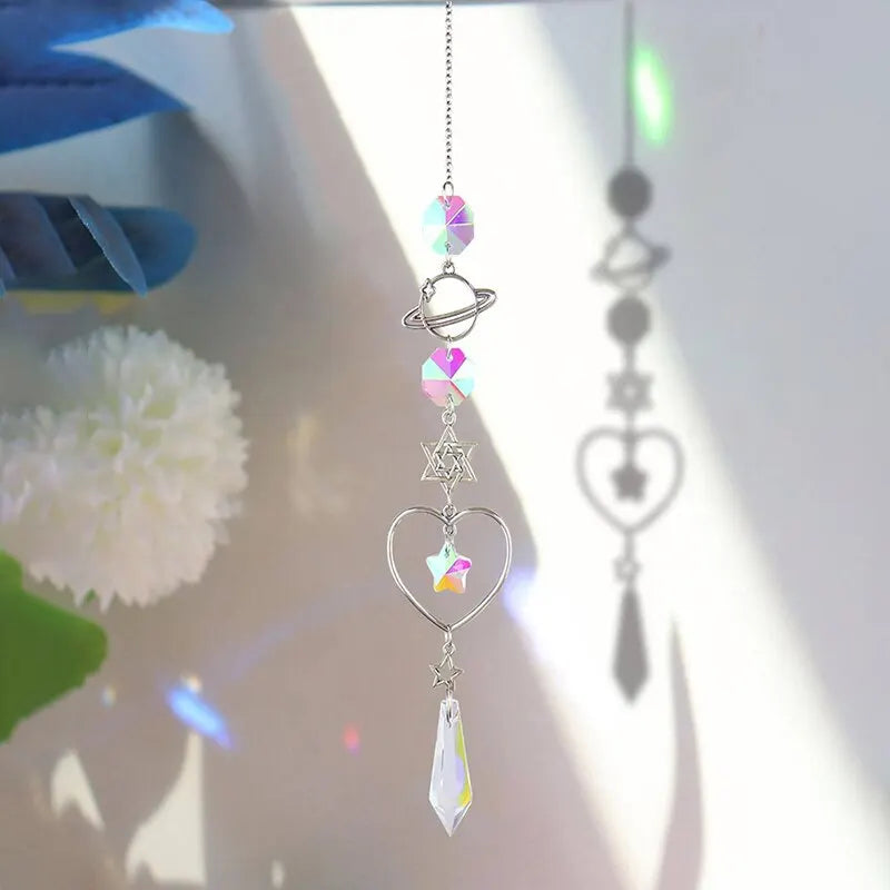 Galaxy Star and Moon Crystal Wind Chime Pendant for Home Decor and Outdoor Garden Suncatcher - Ideal for Holiday and Party Decorations
