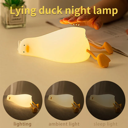Duck Rechargeable LED Night Light Pat Silicone Lamp Bedside Cartoon Cute Children Nightlights for Home Room Decor Birthday Gift