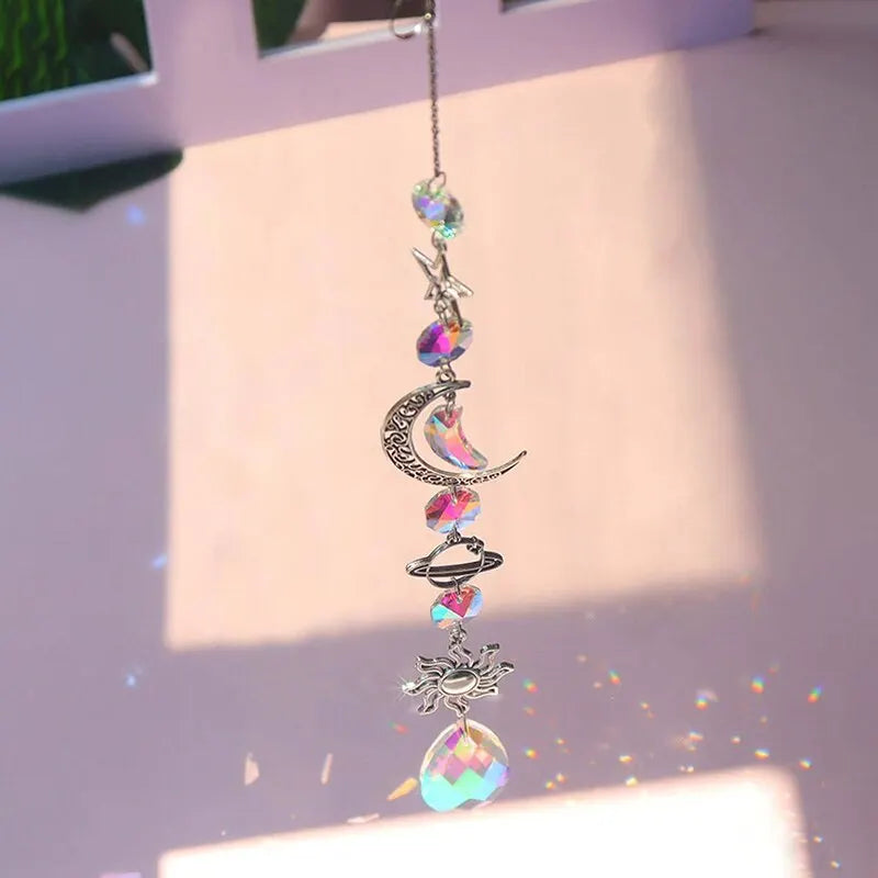 Galaxy Star and Moon Crystal Wind Chime Pendant for Home Decor and Outdoor Garden Suncatcher - Ideal for Holiday and Party Decorations